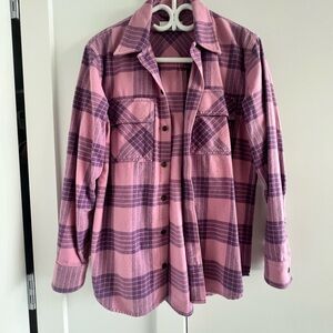 TNA Pink and Purple Plaid Button-Up Flannel
